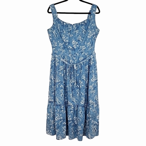 Harold Williams Dresses & Skirts - Harold Williams Dress Tiered Mid Length Blue White Floral Cotton Blend Size 16